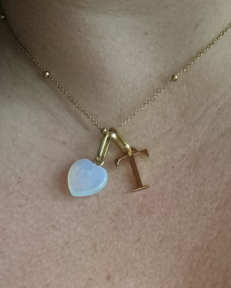 With the help of a fellow prisoner, whose wife is not in prison, Terrell sent Laura a necklace with a ‘T’ and October birth stone, for the month Laura and Terrell started speaking, for Christmas