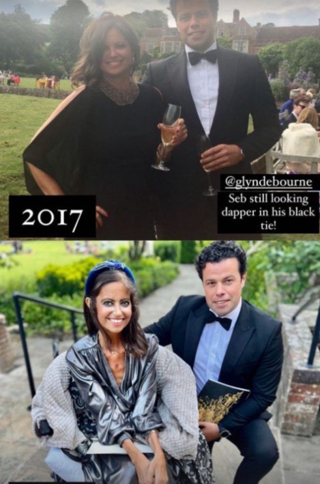 Debs also shared comparison pics of her and her doting husband Seb