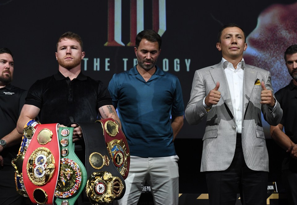 Boxer Canelo Alvarez (L) and Gennady Golovkin (R) met for a news press conference in California