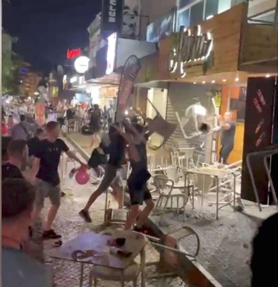 The mob threw chairs at the bar manager and body guard who tried to stop the clash