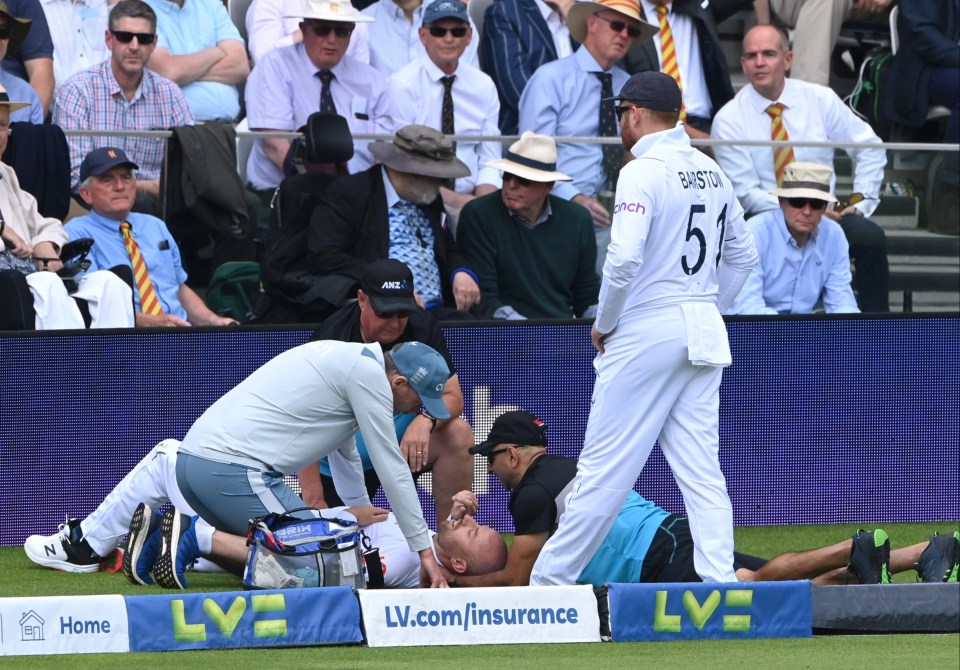 Leach received treatment on the pitch but was unable to continue