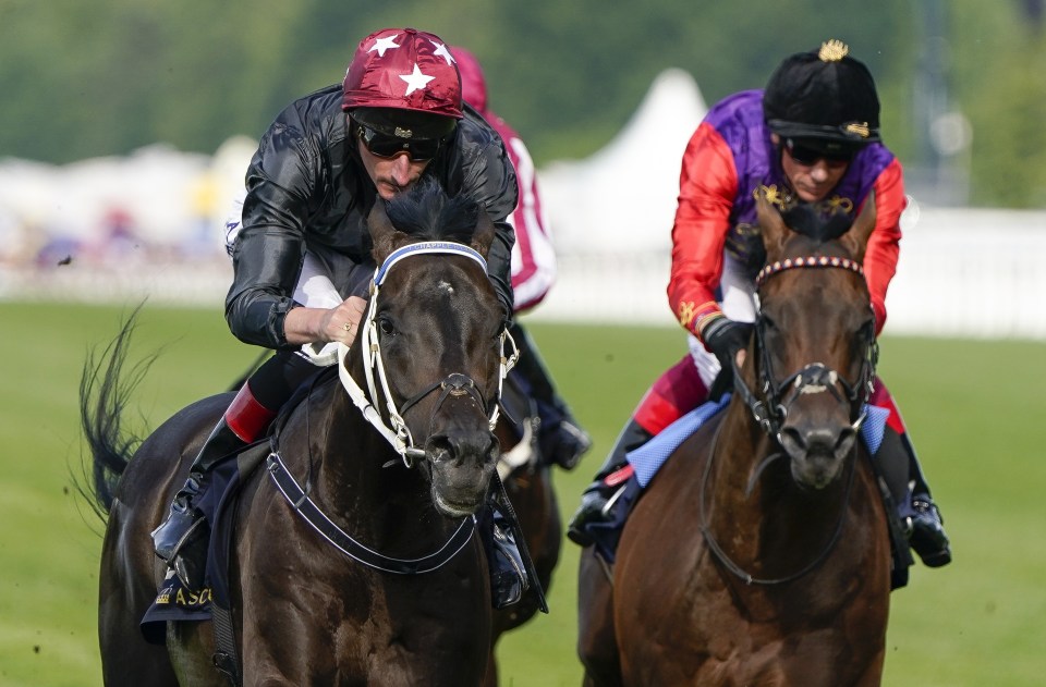 Adam Kirby riding Claymore (left) wins The Hampton Court Stakes during Royal Ascot