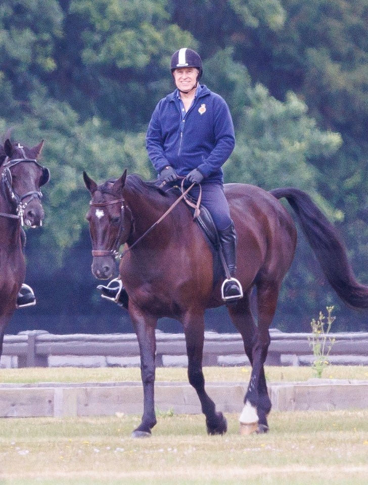 Prince Andrew pictured beaming as he rides a horse in Windsor