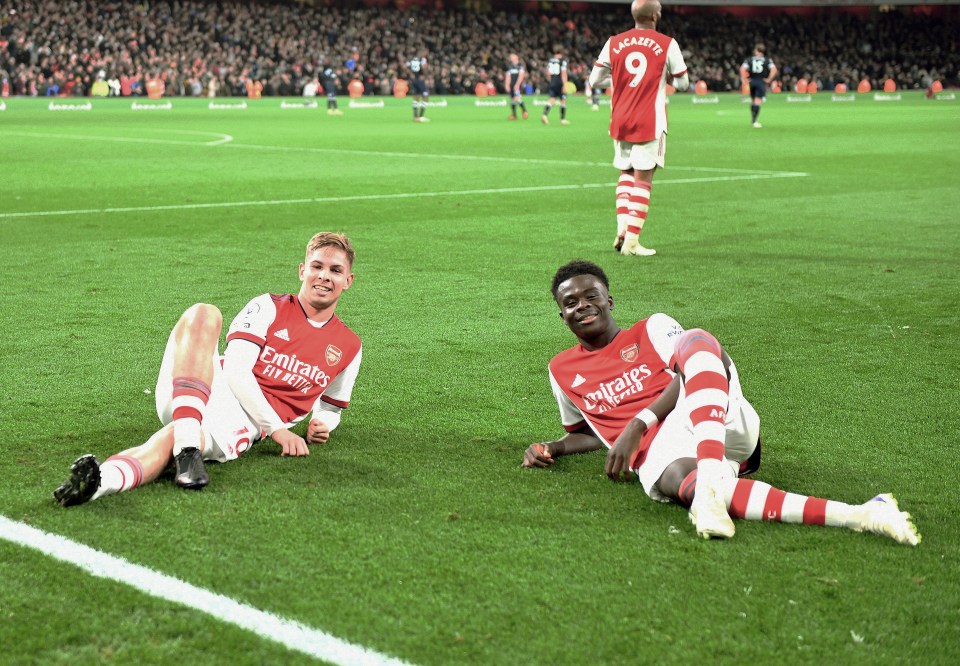 Arsenal duo Smith Rowe (left) and Saka (right) have also been nominated