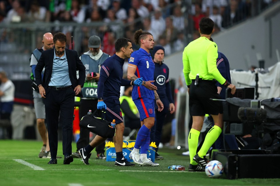 Kalvin Phillips was forced off through injury early on for England