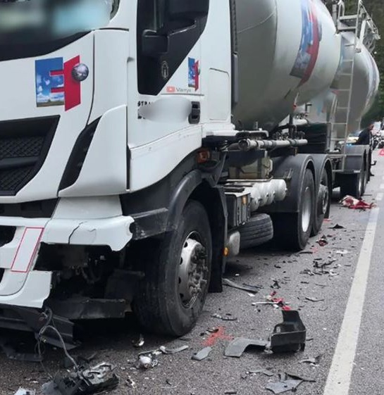 Thankfully both the driver of the Ferrari and the truck it hit are OK