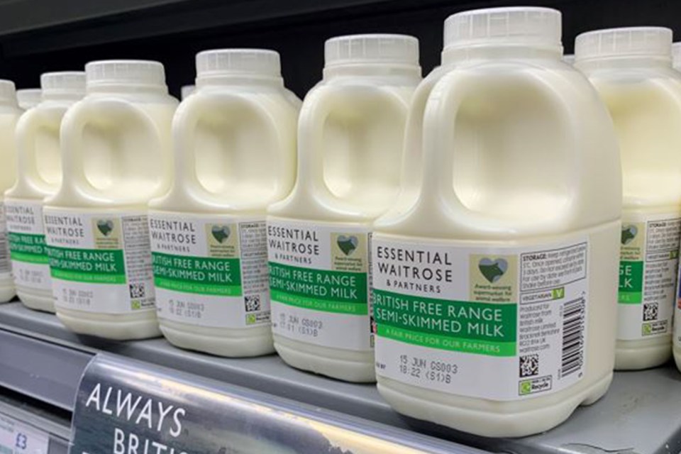 Waitrose will introduce white milk caps which are recyclable