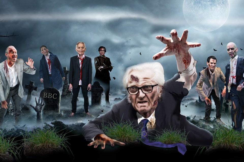 Deluded pro-EU zealots are the Remainer Undead - from left Ed Davey, David Miliband, Tony Blair, Robert Peston, Michael Heseltine, George Osborne and Lord Adonis