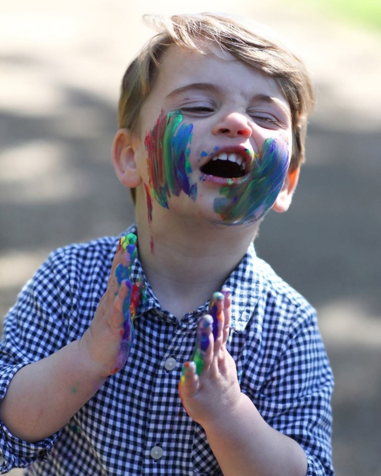 Kate also took this adorable snap of her cheeky son Louis covered in paint for his second birthday