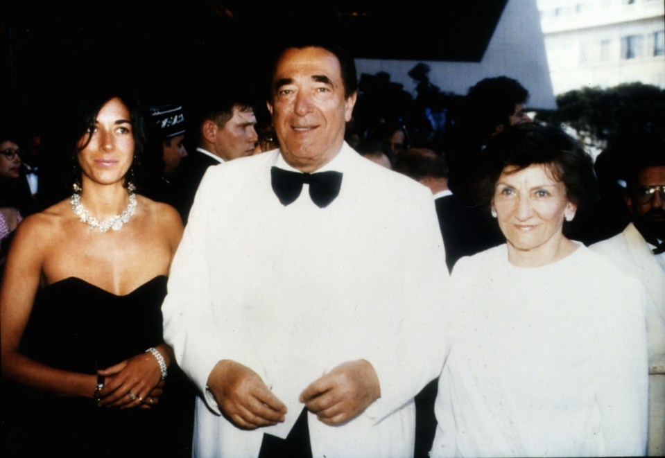 Ghislaine Maxwell at a party with her father Robert Maxwell and mum Elisabeth