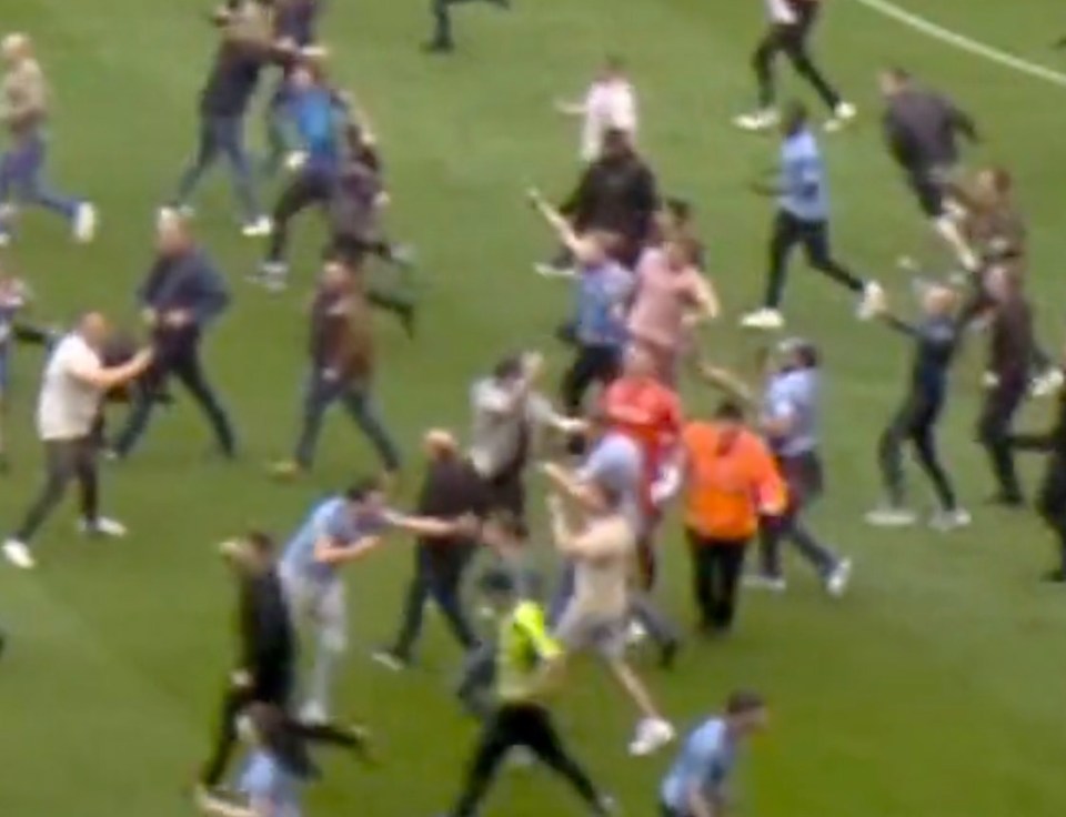 Stopper Robin Olsen was caught in the middle of the pitch mayhem