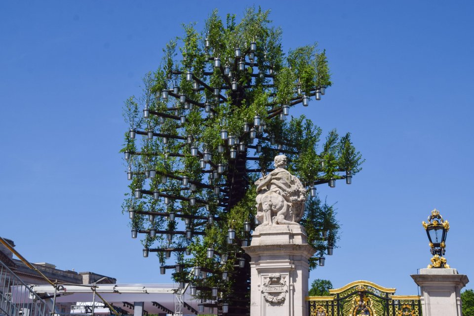 The 70ft tall design is made up of 350 trees that are native to Britain and features repurposed steel 'branches'