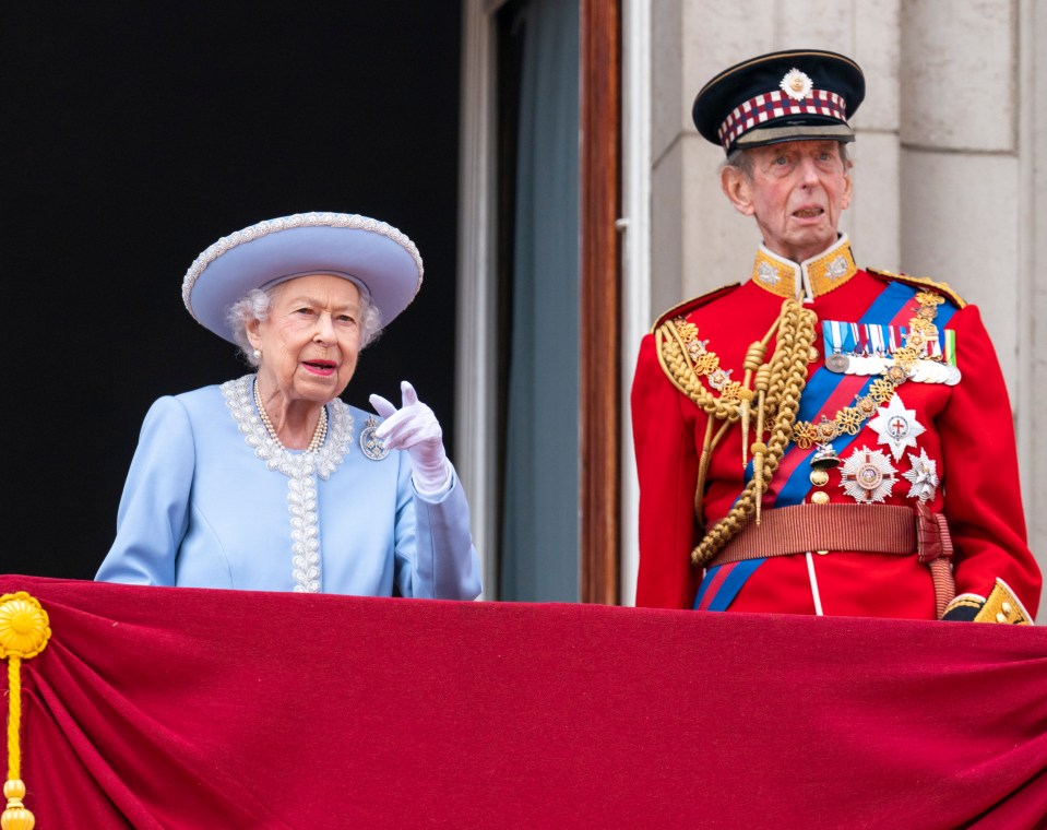 The Queen appeared on the Buckingham Palace balcony with her cousin the Duke of Kent