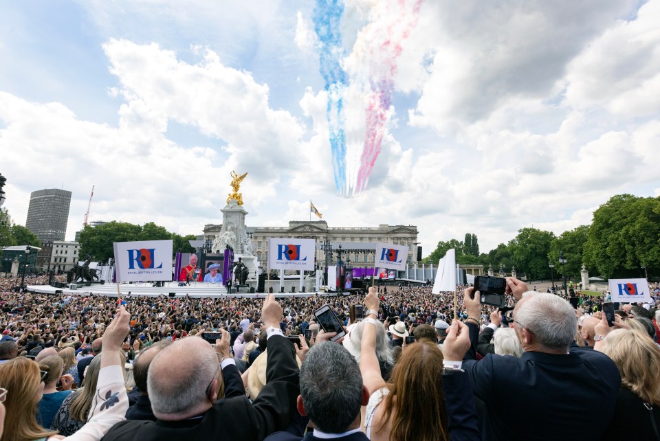 The flag-waving crowds stretched more than a mile from Buckingham Palace to Downing Street