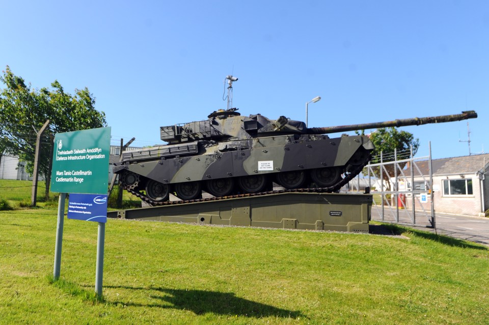 An army tank based at Castlemartin Range at Frainslake Beach.