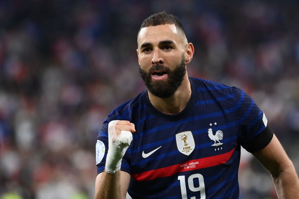 France’s forward Karim Benzema celebrates after giving Les Bleus the lead