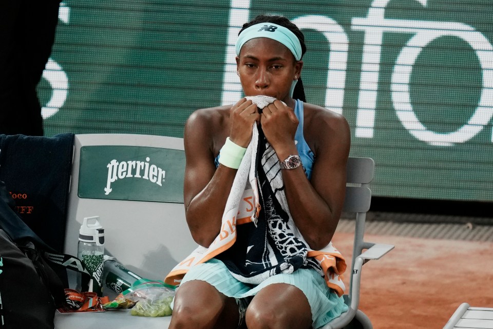 Coco Gauff can't contain her disappointment as the American, 18, reflects on her 6-1 6-3 final loss to new world no1 Iga Swiatek