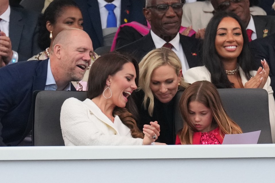 The duchess shared a joke with Zara and Mike Tindall before the music started