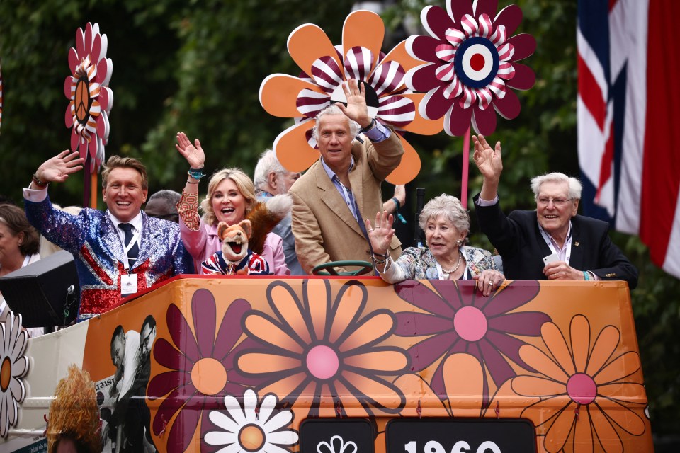 DJ Tony Blackburn was MC on the 1960s double-decker with former Blue Peter presenters Anthea Turner, Valerie Singleton, Peter Purves and Peter Duncan,