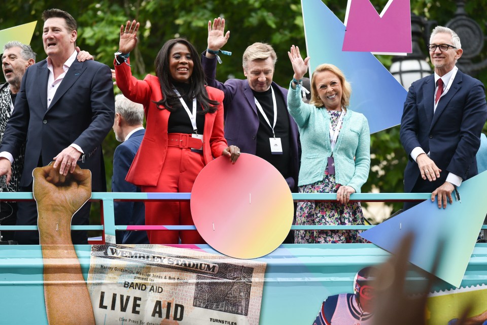 Spandau Ballet's Tony Hadley was joined by sporting icons Tessa Sanderson, Christopher Dean, Jayne Torvill and Gary Lineker on the 1980s bus