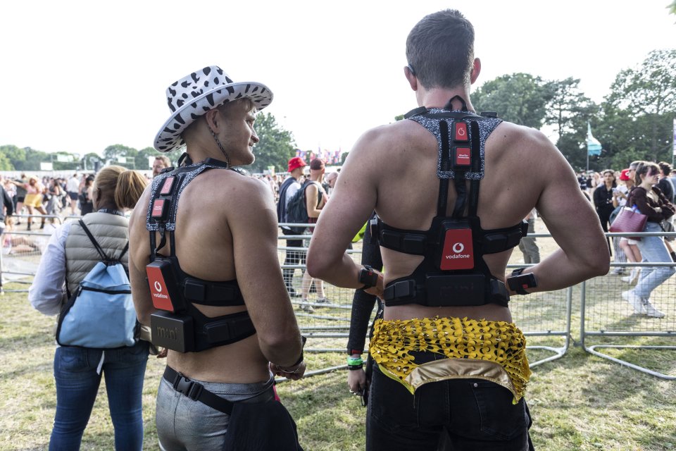 Kyle Springate (right) was the first person to wear a cutting-edge haptic suit at the Mighty Hoopla festival in London