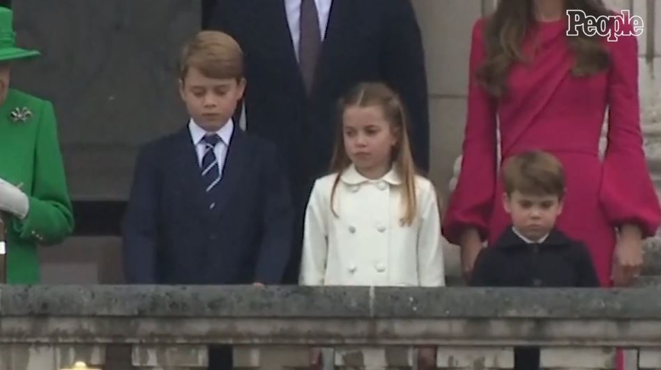 After his sister nudged him, Prince George stood up straight with his hands by his side