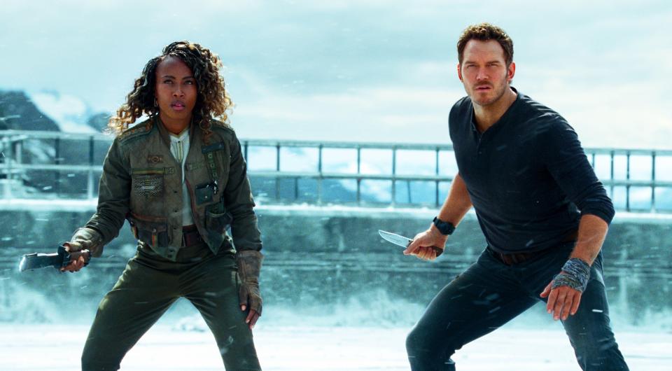 The convoluted and confused story catches up with the World crew - pictured DeWanda Wise and Chris Pratt