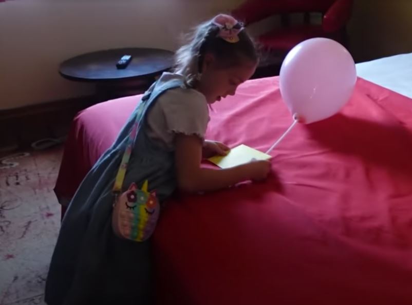 The Legoland trip was to celebrate daughter Hallie's seventh birthday, and she was treated to a balloon, card and badge when she got into the Legoland hotel room