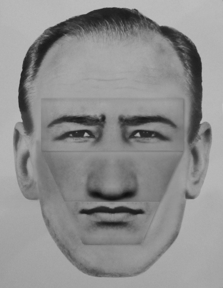 The identikit image of a full-faced robber with receding swept back hair matching Ambrose