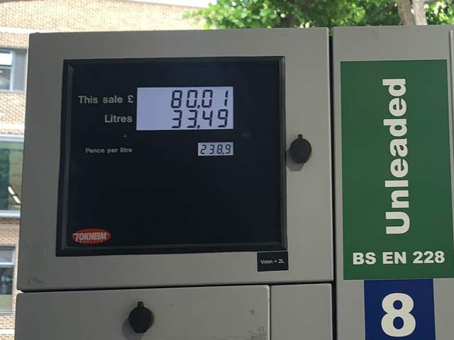 A service station in Chelsea was seen charging £2.38 per litre on Thursday