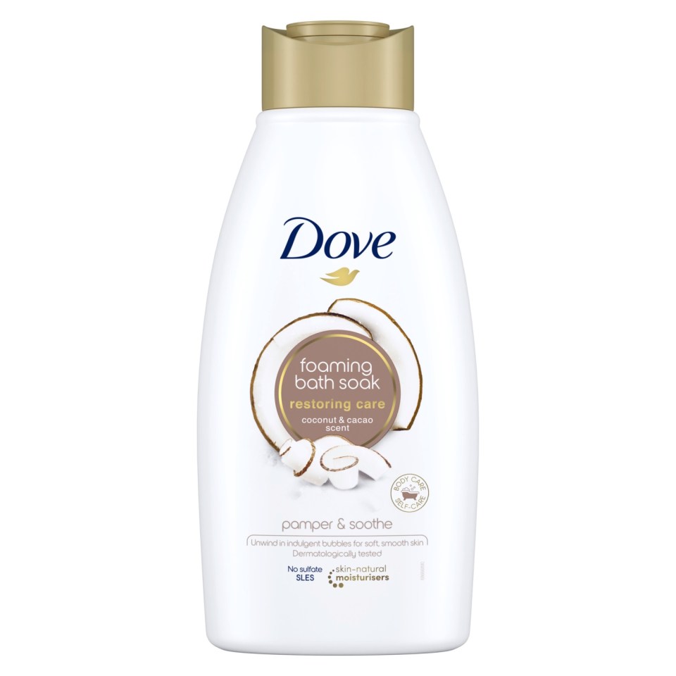 Dove's Restoring Care coconut cacao bath soak is half-price at Tesco for Clubcard holders