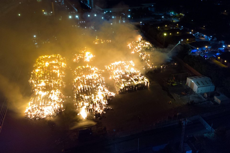 A huge fire has broken out at a recycling plant