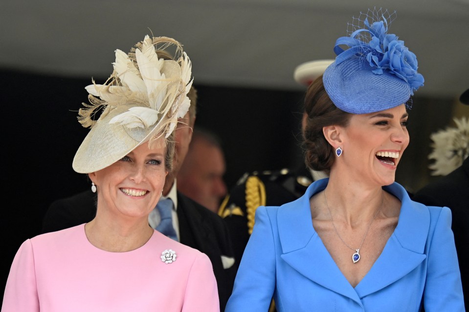 Sophie, Countess of Wessex, and Kate smile at the colourful event