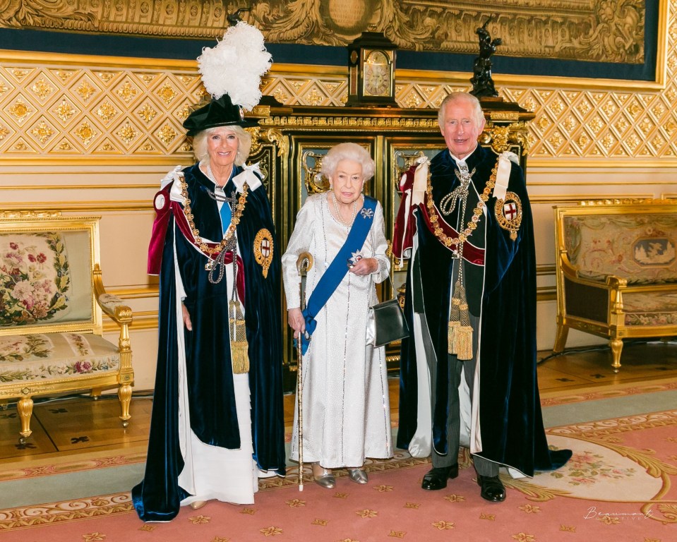 The Prince of Wales and the Duchess of Cornwall with the Queen at Windsor Castle ahead of the annual Order of the Garter Service