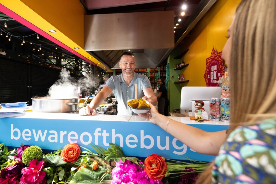 Fred Sirieix served up food for people at Borough Market as part of a campaign for BewareOfTheBugs.com