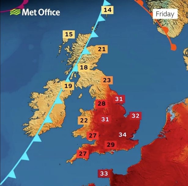 Temperatures will hit highs of 34C or even 35C today