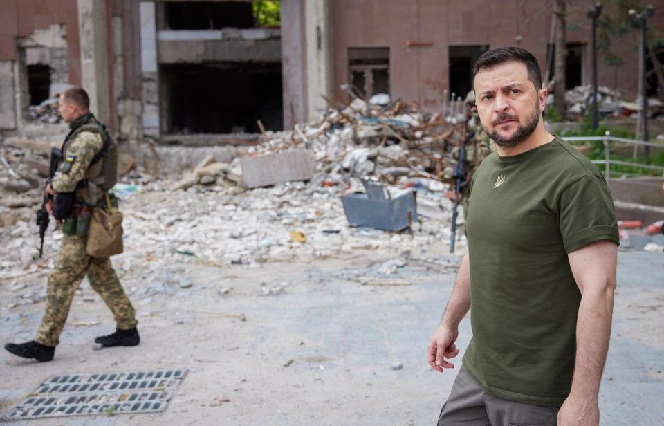 President Volodymyr Zelenskyy inspects damaged buildings in Ukraine's war-hit Mykolaiv region