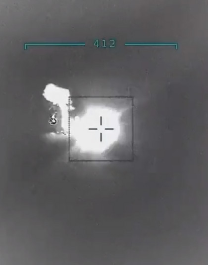 The clip shows the moment the Russian vessel is blown up