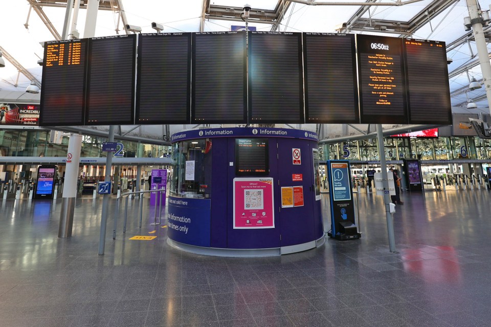 Manchester’s Piccadilly Station is deserted as travellers stay away