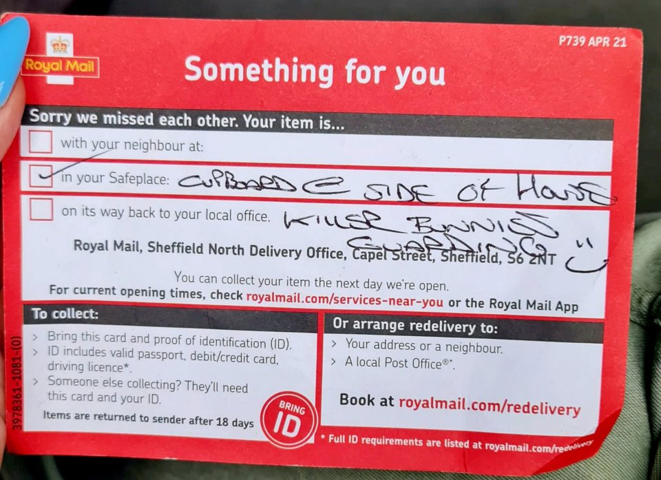 A cheeky note from the postman