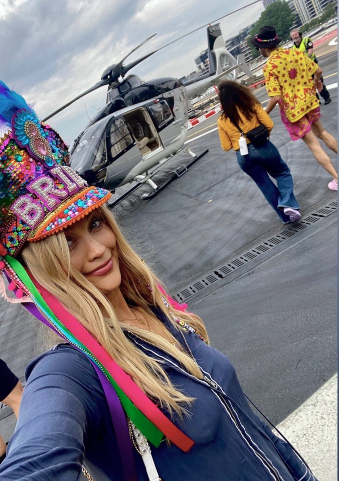 She took a helicopter ride to the festival