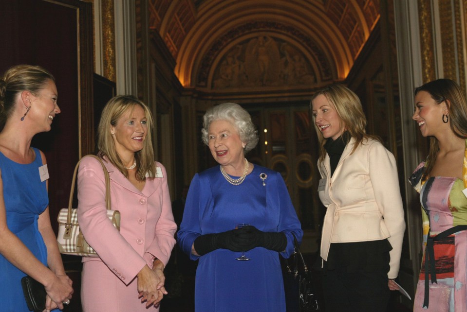 The Queen greets, from left, Kate, JK Rowling, Heather Mills and Charlotte Church