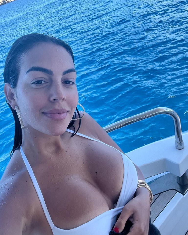 Georgina Rodriguez showed off her tan lines while on holiday in Majorca