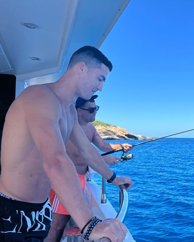 Ronaldo enjoyed a spot of fishing on his luxury £5.5m super yacht