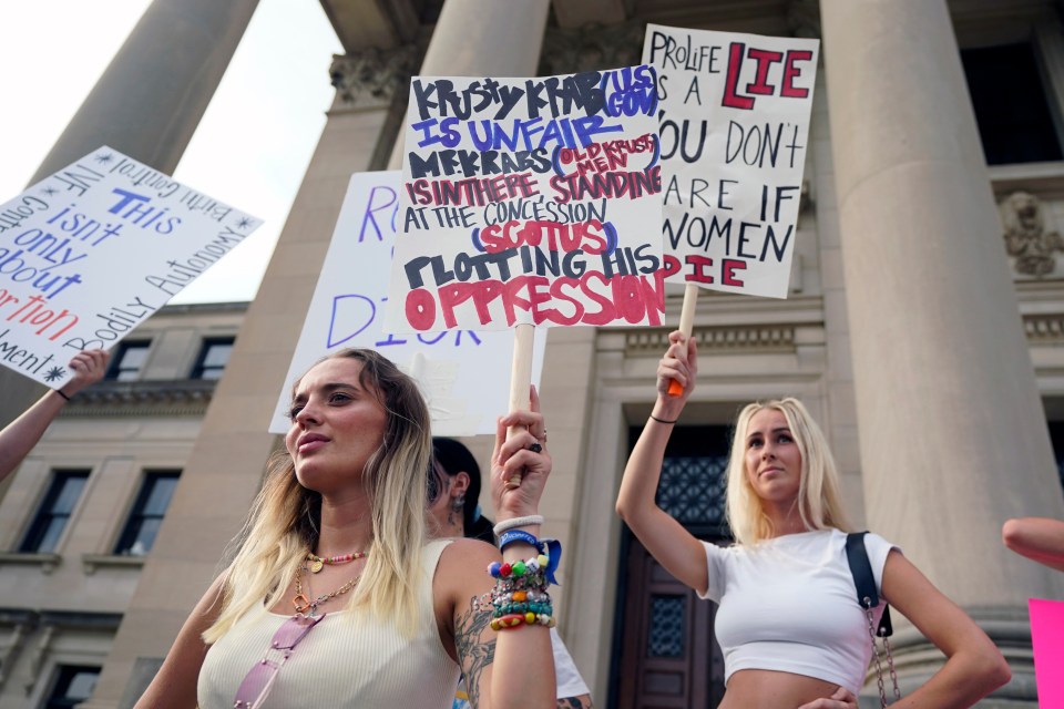 Abortion rights supporters protest at the Mississippi Capitol, in Jackson, Missippi following the U.S. Supreme Court's overturning Roe v. Wade