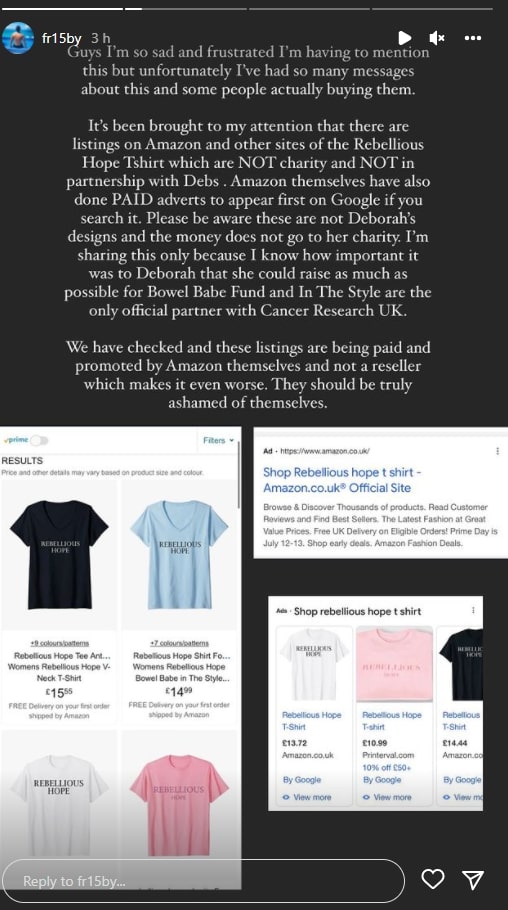 In The Style's Adam Frisby said the money made through t-shirts on sale through Amazon will not go towards the Bowelbabe fund