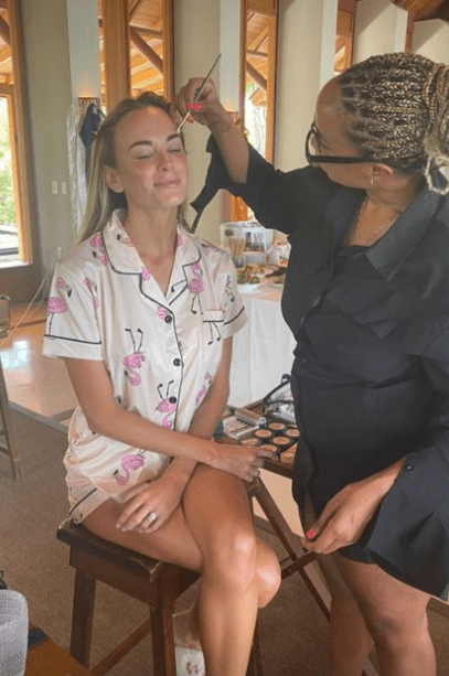 The model has her make-up applied ahead of the big day