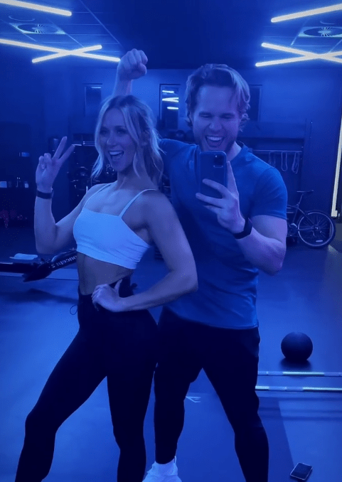 The couple work out together, with Amelia getting Olly in the shape of his life