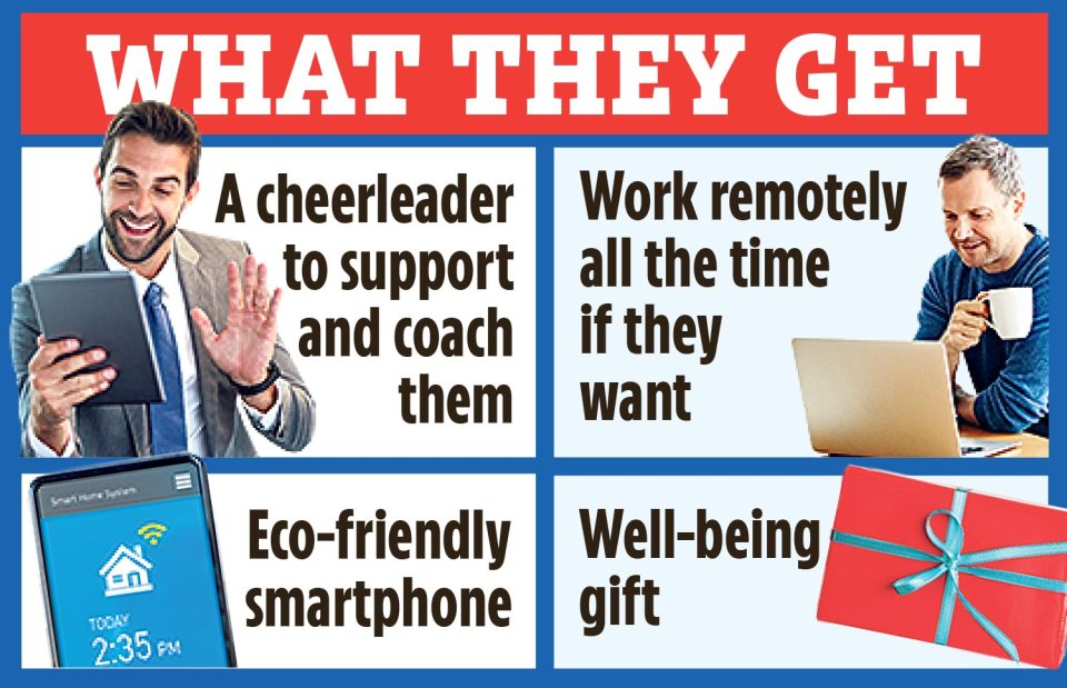 Perks include a well­being gift and an eco-friendly phone