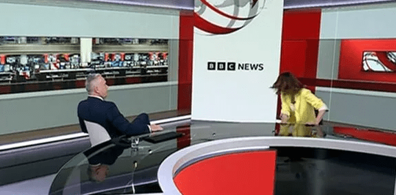 The star nearly fell off her chair when she visited the new BBC News studios